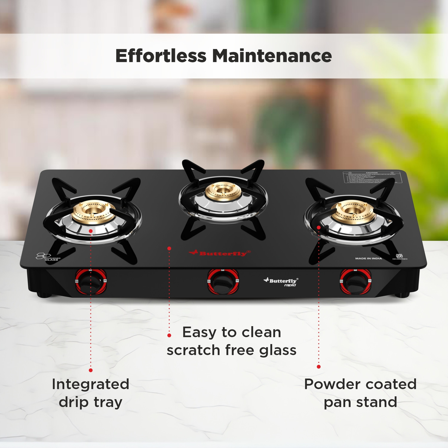 Image of Butterfly RAPID 3B Glass Manual Gas Stove