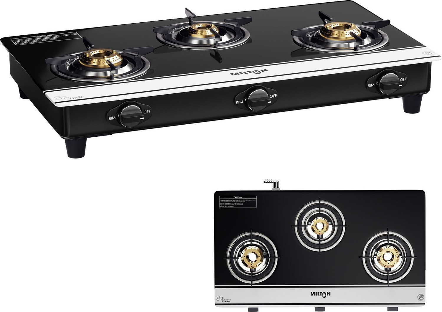 Image of MILTON Ignis Pro 3 Burner Auto Ignition Gas Stove | ISI Certified | 6mm Toughened Glass Glass Automatic Gas Stove