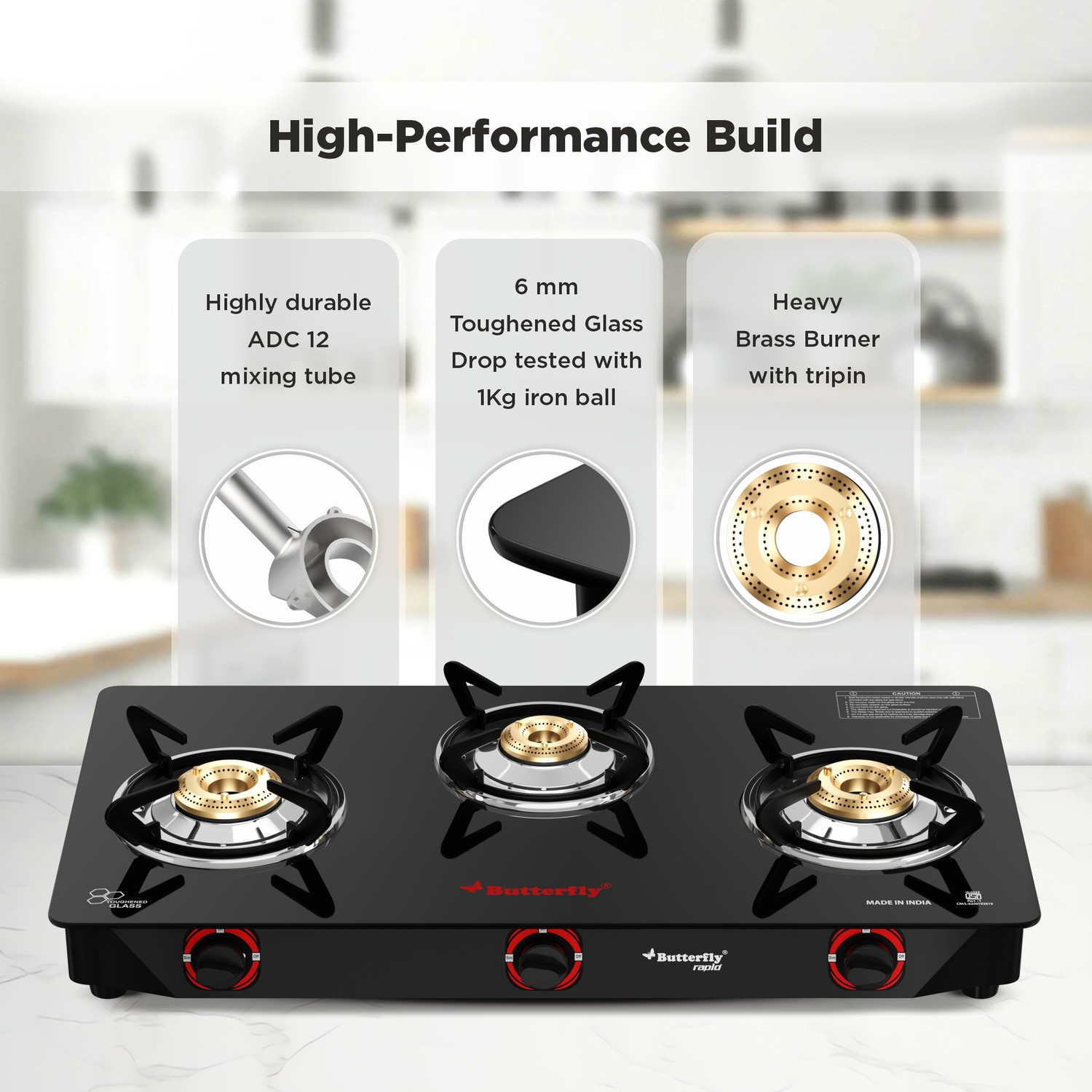 Image of Butterfly RAPID 3B Glass Manual Gas Stove