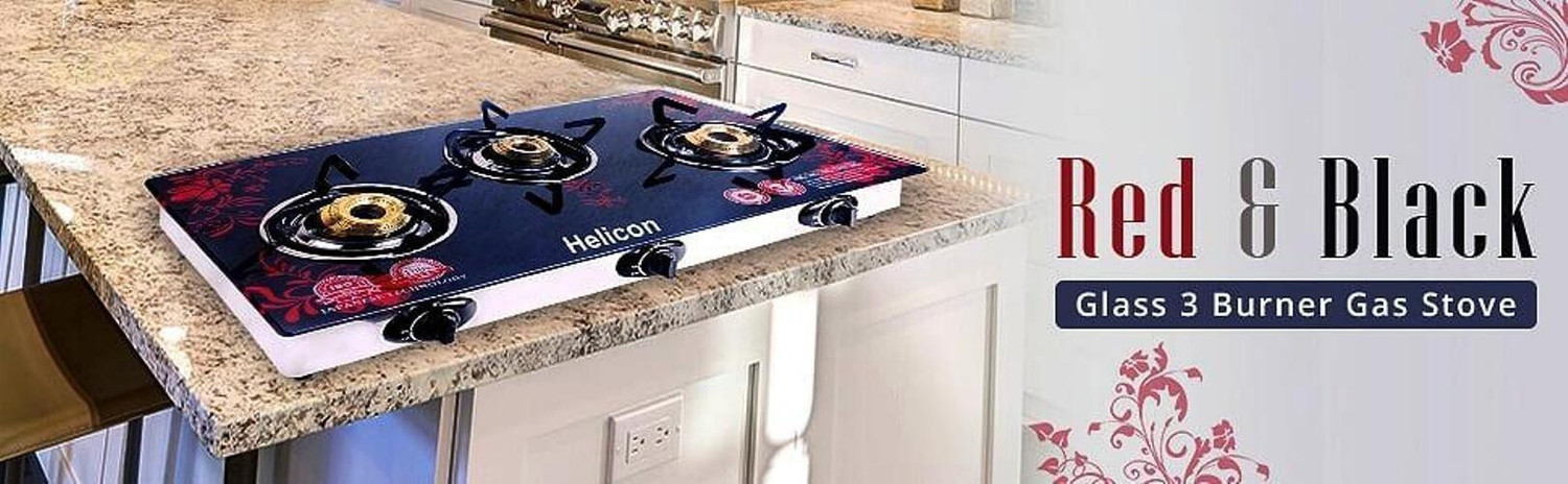 Image of helicon Red & Black Glass, Stainless Steel Automatic Gas Stove