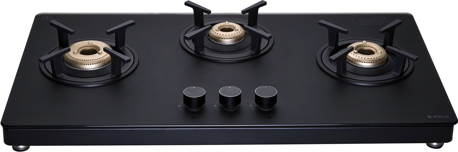 Image of Elica MATT TKN 773 CT VETRO BK Glass Manual Gas Stove