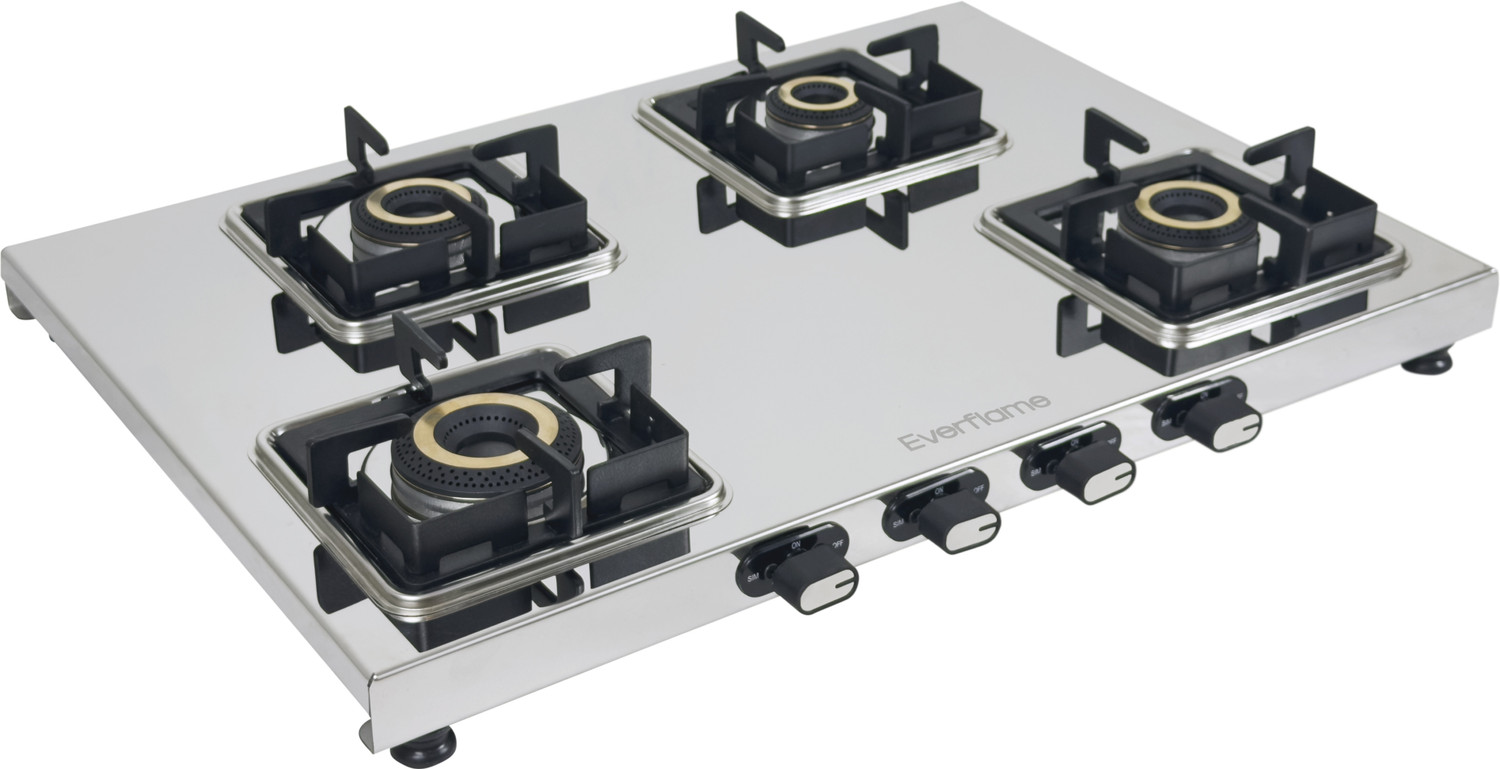 Image of Everflame Prime 4 Burner Gas Stove | ISI Certified | 1.2mm Thick Body | 2 Years Warranty Stainless Steel Manual Gas Stove