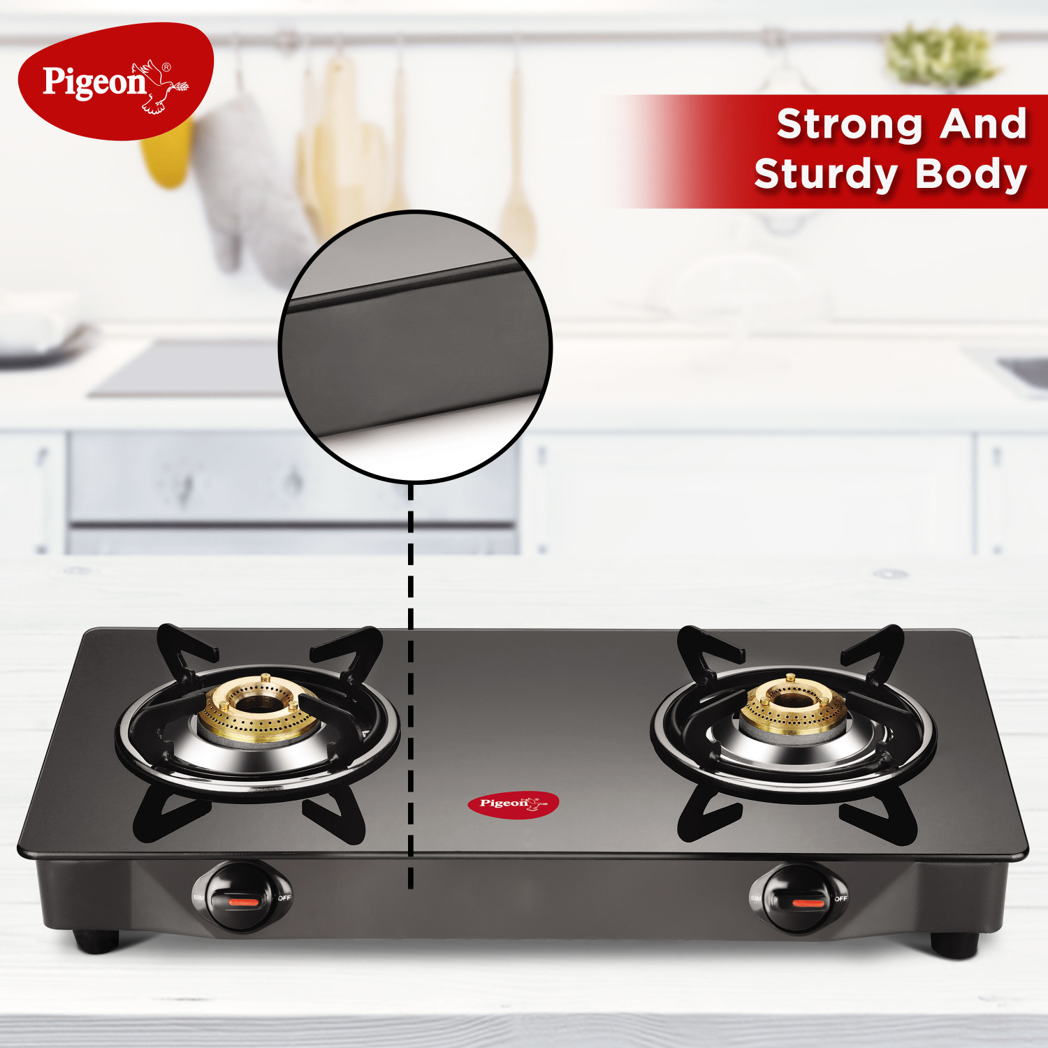 Image of Pigeon Brunet 2 Burner Glass Cooktop Automatic with hose pipe Stainless Steel, Glass Automatic Gas Stove