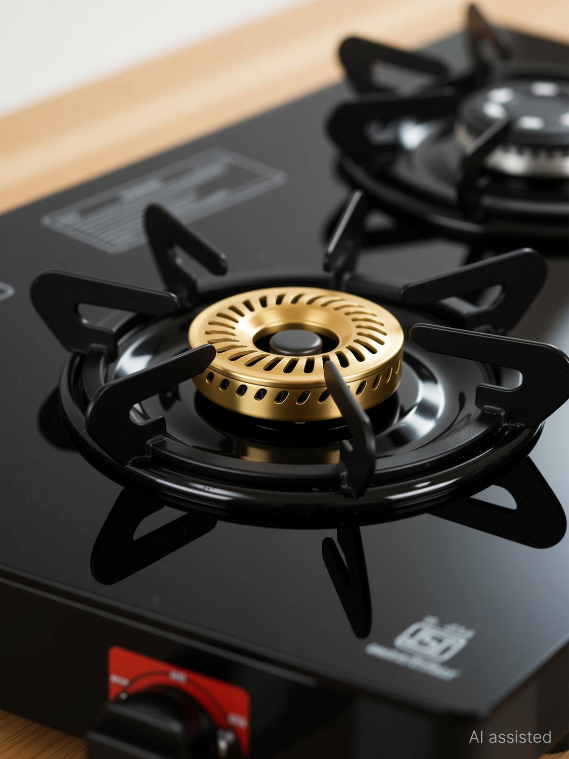 Image of Khaitan 2 Burner Selios Black Toughened Glass Manual Gas Stove