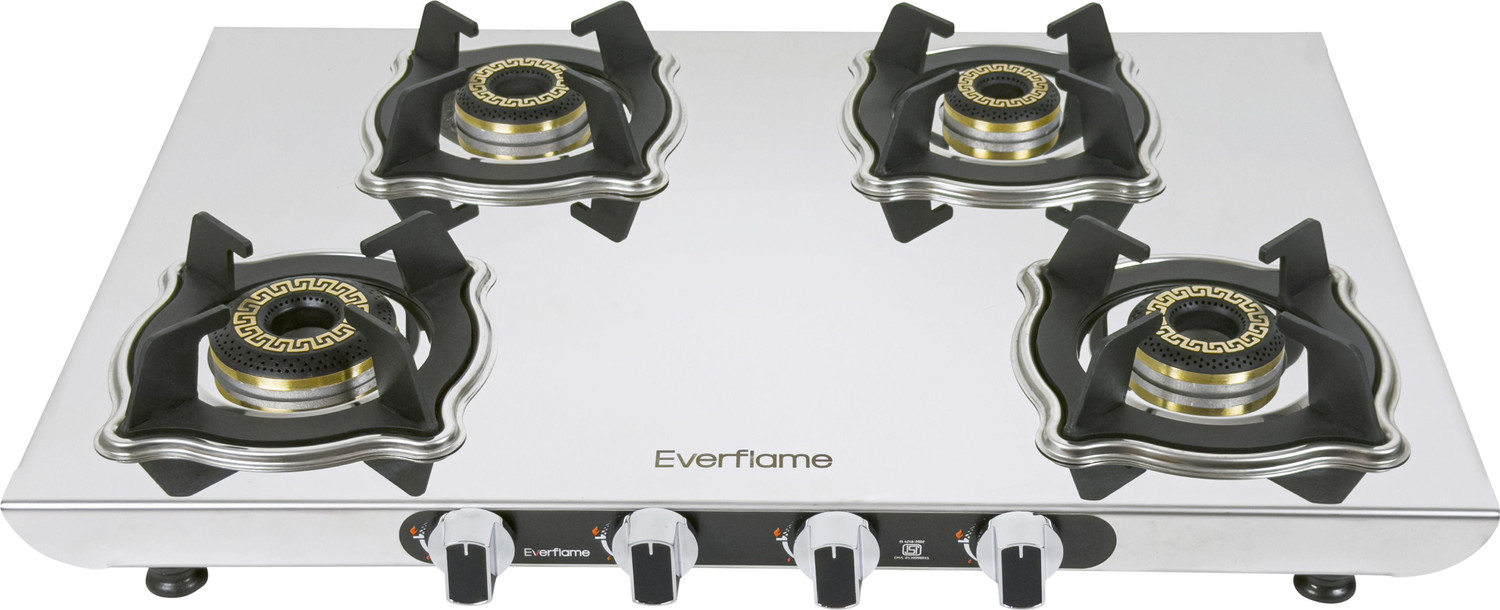 Image of Everflame Marvel 4 Burner Gas Stove | 6G Forged Brass Burner | AI Slim Body Durable Stainless Steel Manual Gas Stove