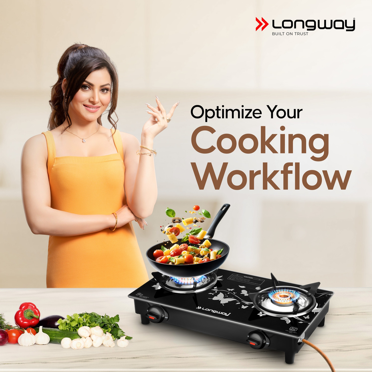Image of Longway Astra Premium ISI Certified, Glass Top, 2 Burner Ignition Stainless Steel, Glass Manual Gas Stove