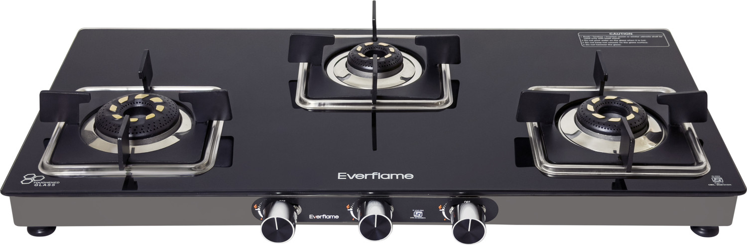 Image of Everflame Astra 3 Burner Toughened Glass Cooktop | ISI Approved | High Efficiency | Glass Manual Gas Stove
