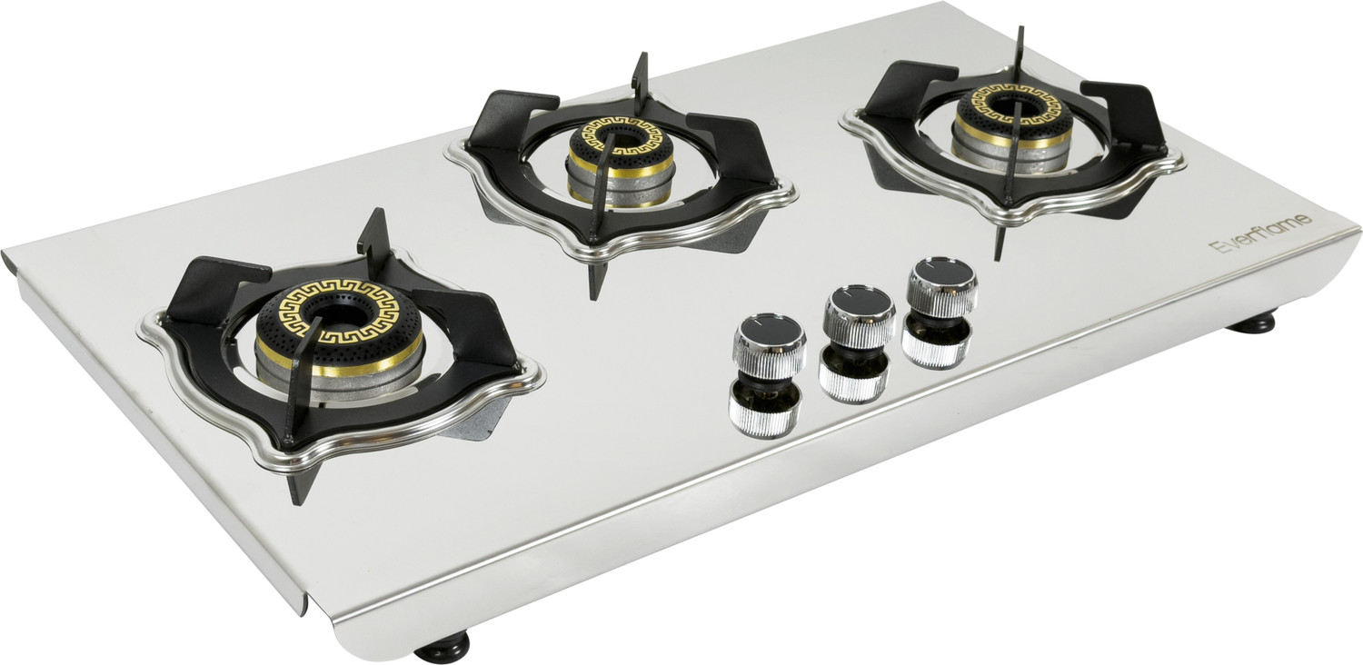 Image of Everflame Marvel 3 Burner Gas Stove | 2mm Heavy Body | 6G Burners | Italian SABAF Valve | Stainless Steel Manual Gas Stove