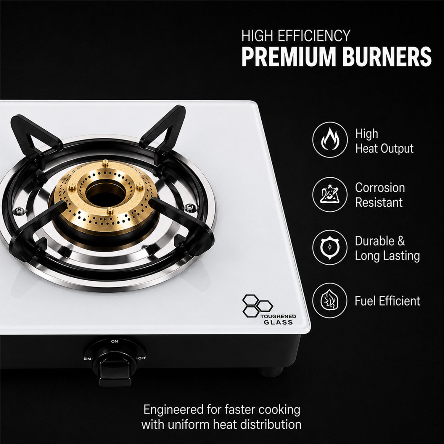 Image of KAPLI Toughened Glass Gas Stove Cooktop Manual| High Efficiency Cast Iron For LPG Glass Manual Gas Stove
