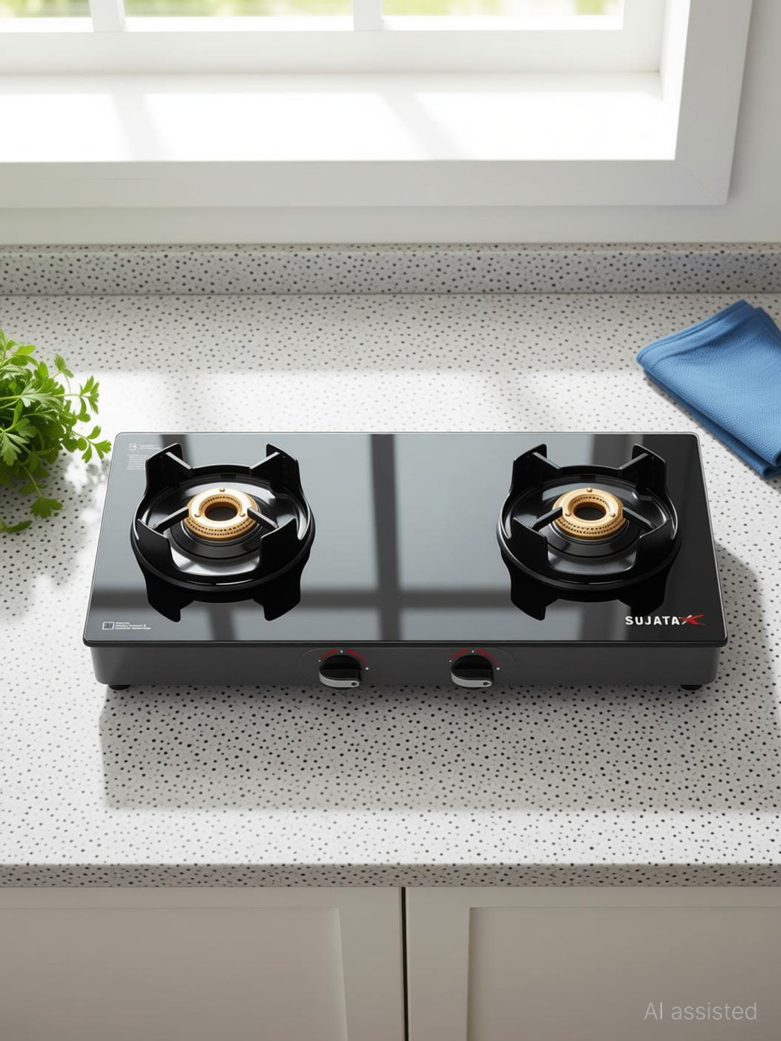 Image of SUJATA 9 Years Warranty| 5G Designed Forged Brass Burner, LPG & PNG Compatible Deluxe Glass Manual Gas Stove