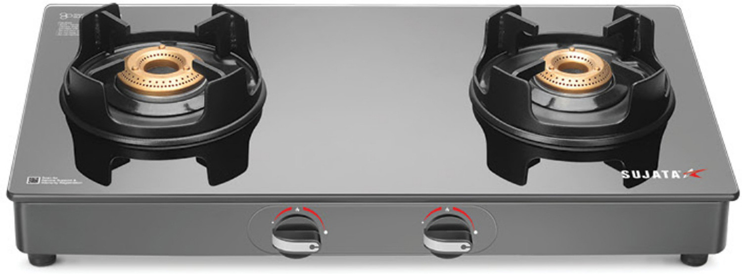 Image of SUJATA 9 Years Warranty| 5G Designed Forged Brass Burner, LPG & PNG Compatible Deluxe Glass Manual Gas Stove