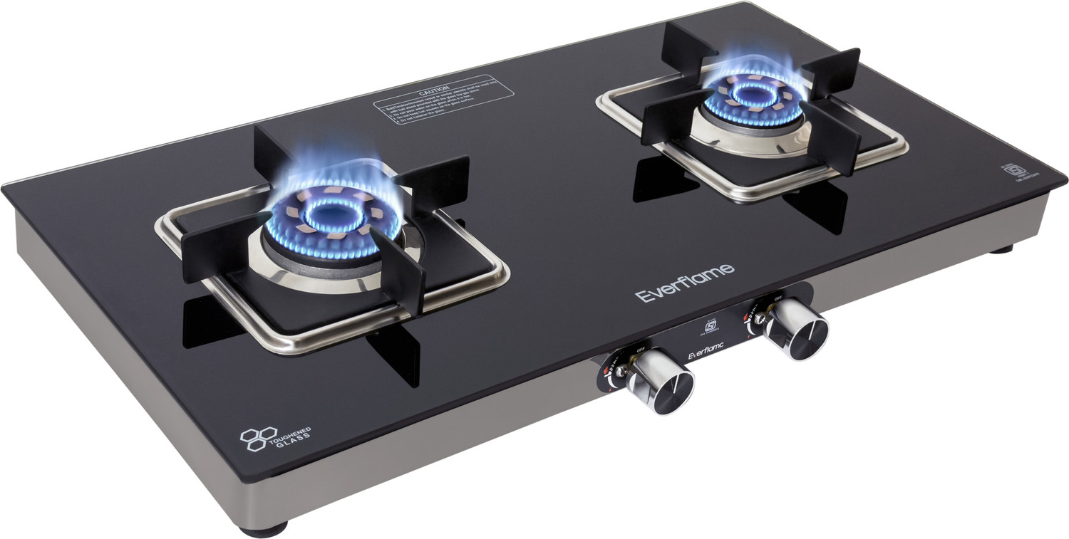 Image of Everflame Astra 2 Burner Toughened Glass Cooktop | ISI Approved | High Efficiency | Glass Manual Gas Stove