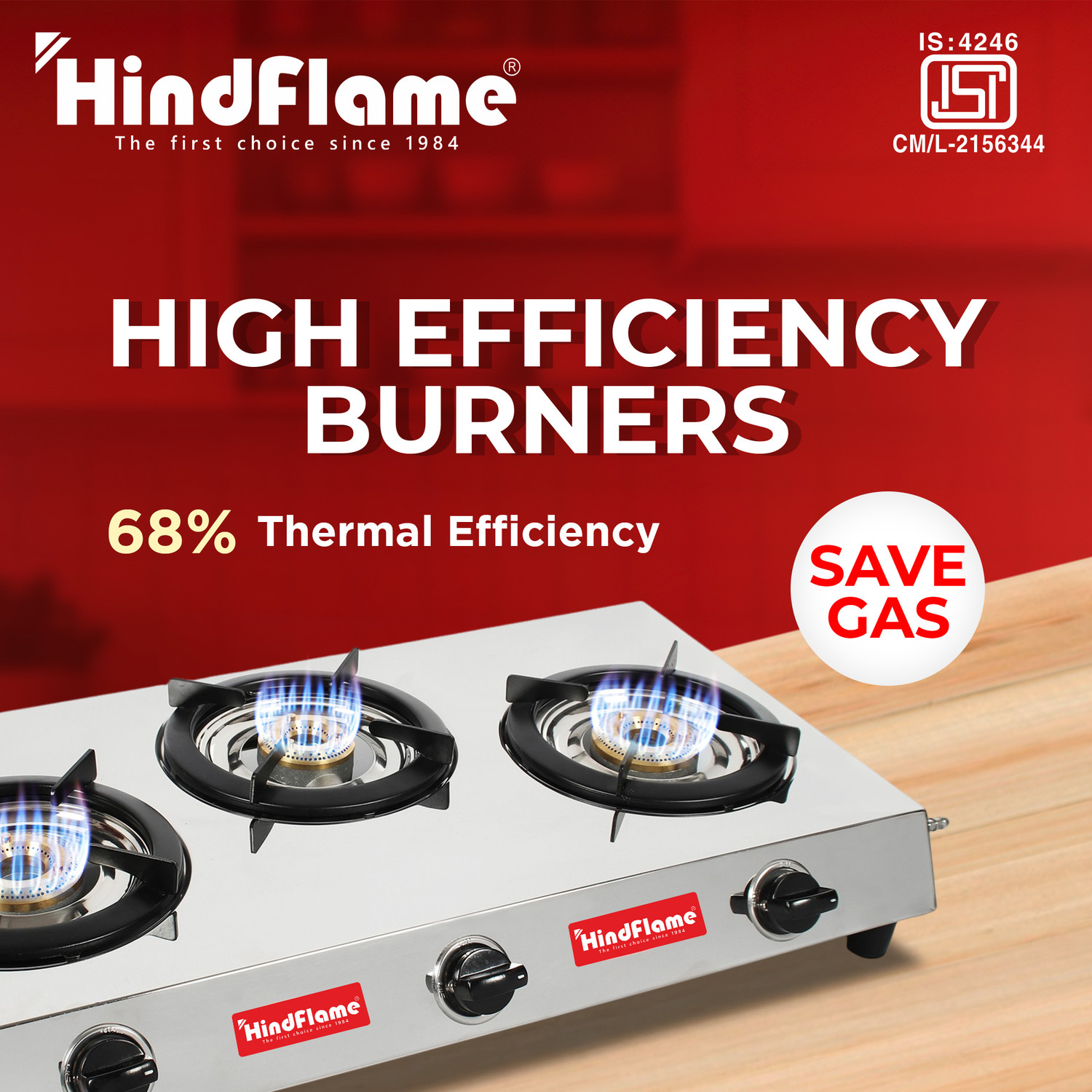 Image of Hindflame 3 Burner Tri maxx Stainless Steel Manual Gas Stove