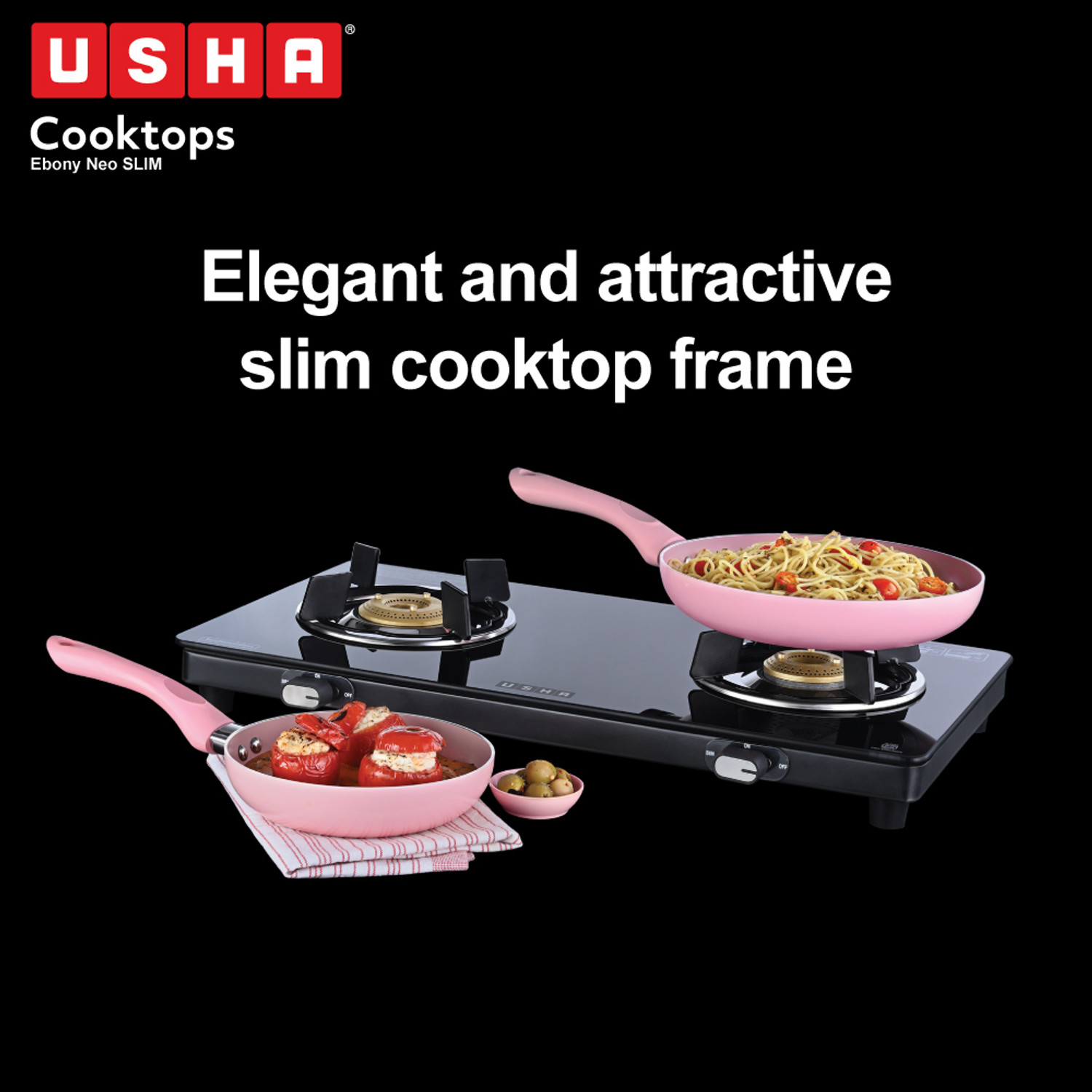 Image of USHA Ebony Neo Slim 2 burner Stainless Steel Manual Gas Stove