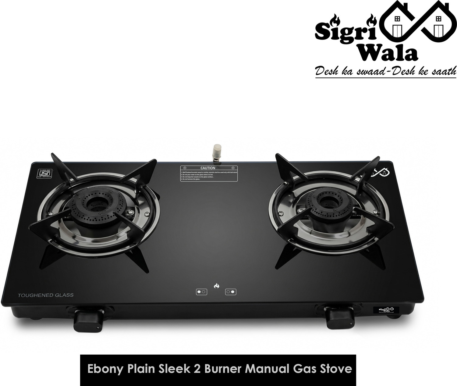 Image of Sigri-wala Ebony Plain Sleek Glass Manual Gas Stove