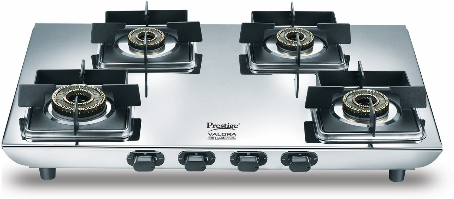 Image of Prestige Valora 04B Wind Guard Pan Support|360 Revolving Nozzle|Removable Spill Tray Stainless Steel Manual Gas Stove