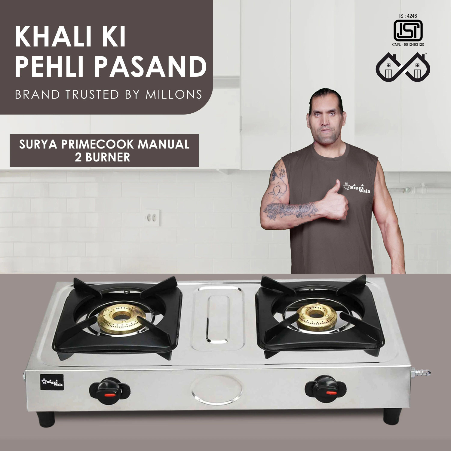 Image of Sigri-wala Surya Primecook Manual Mini Stainless Steel Manual Gas Stove