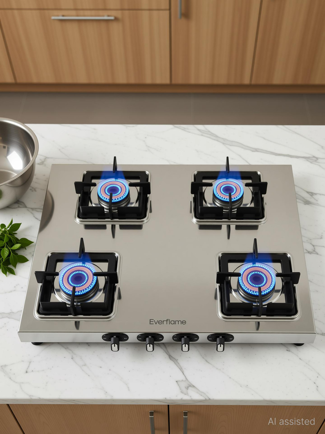 Image of Everflame Prime 4 Burner Gas Stove | ISI Certified | 1.2mm Thick Body | 2 Years Warranty Stainless Steel Manual Gas Stove