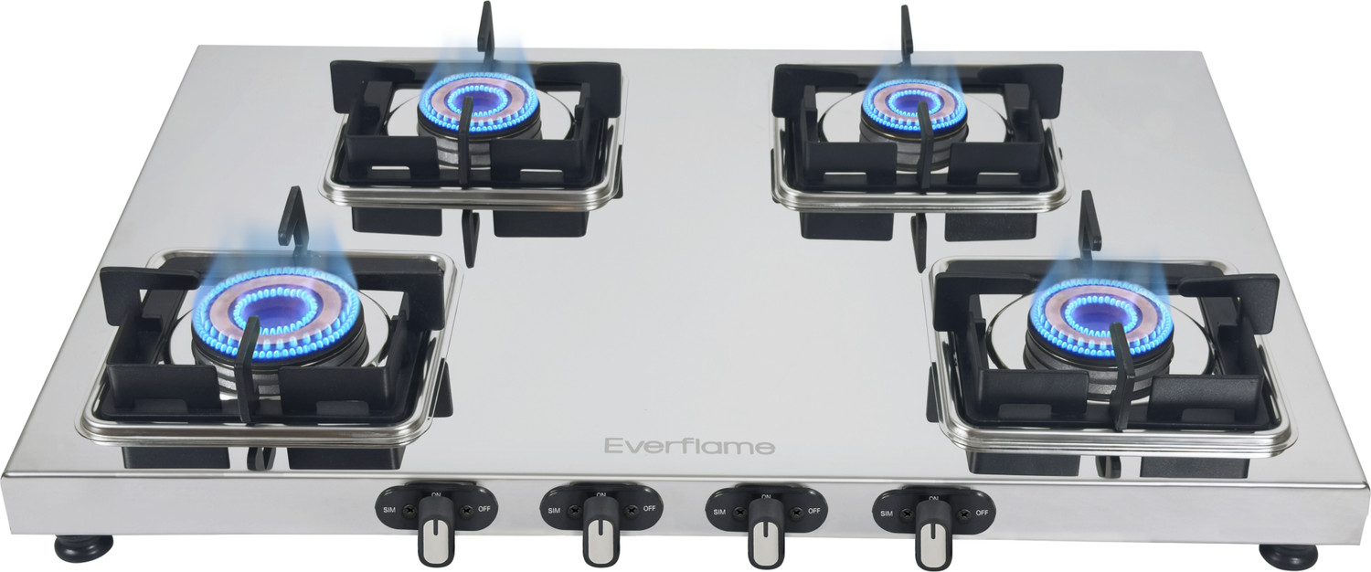 Image of Everflame Prime 4 Burner Gas Stove | ISI Certified | 1.2mm Thick Body | 2 Years Warranty Stainless Steel Manual Gas Stove