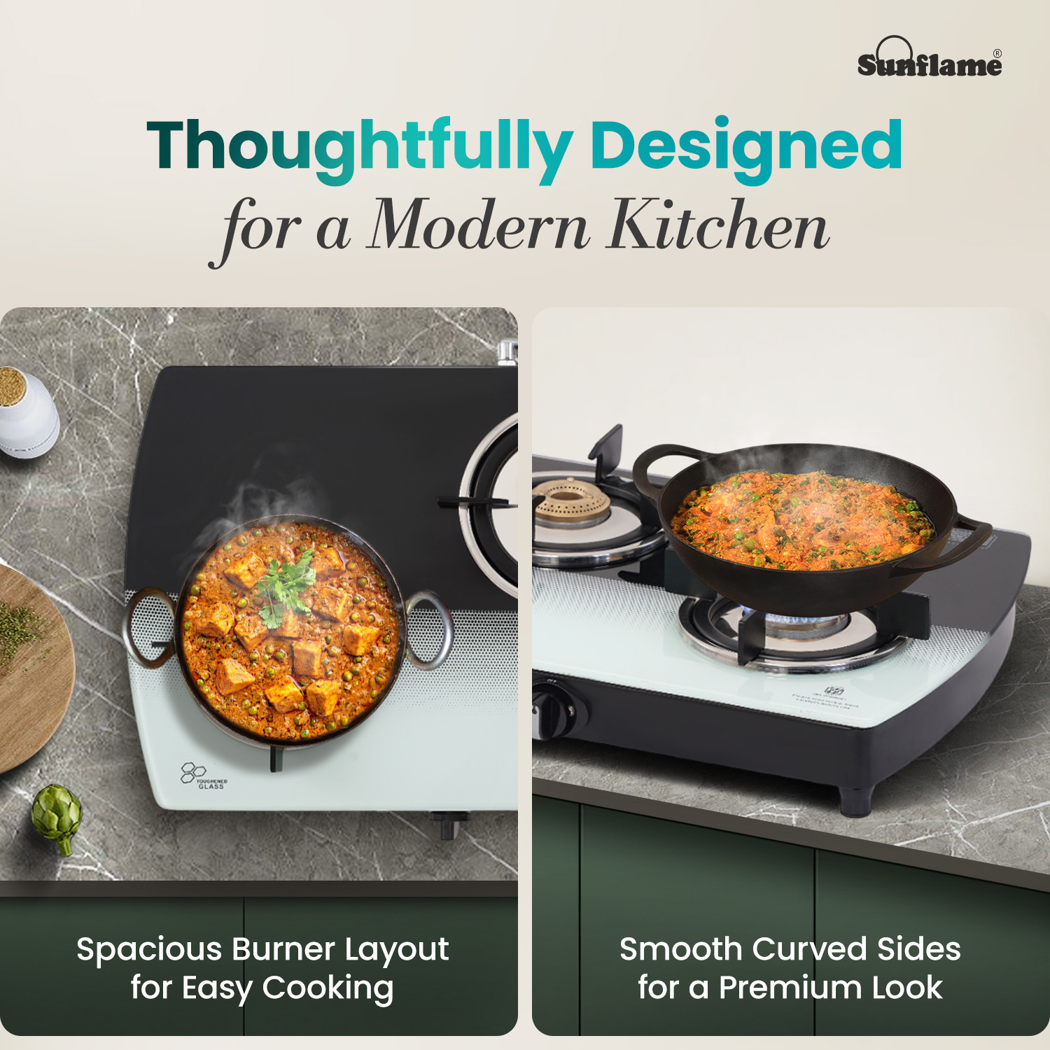 Image of Sunflame Gas Stove 3 Burner | 75 cm Wide Body Design | Dual Drip Trays | Glass Manual Gas Stove (3 Burners)