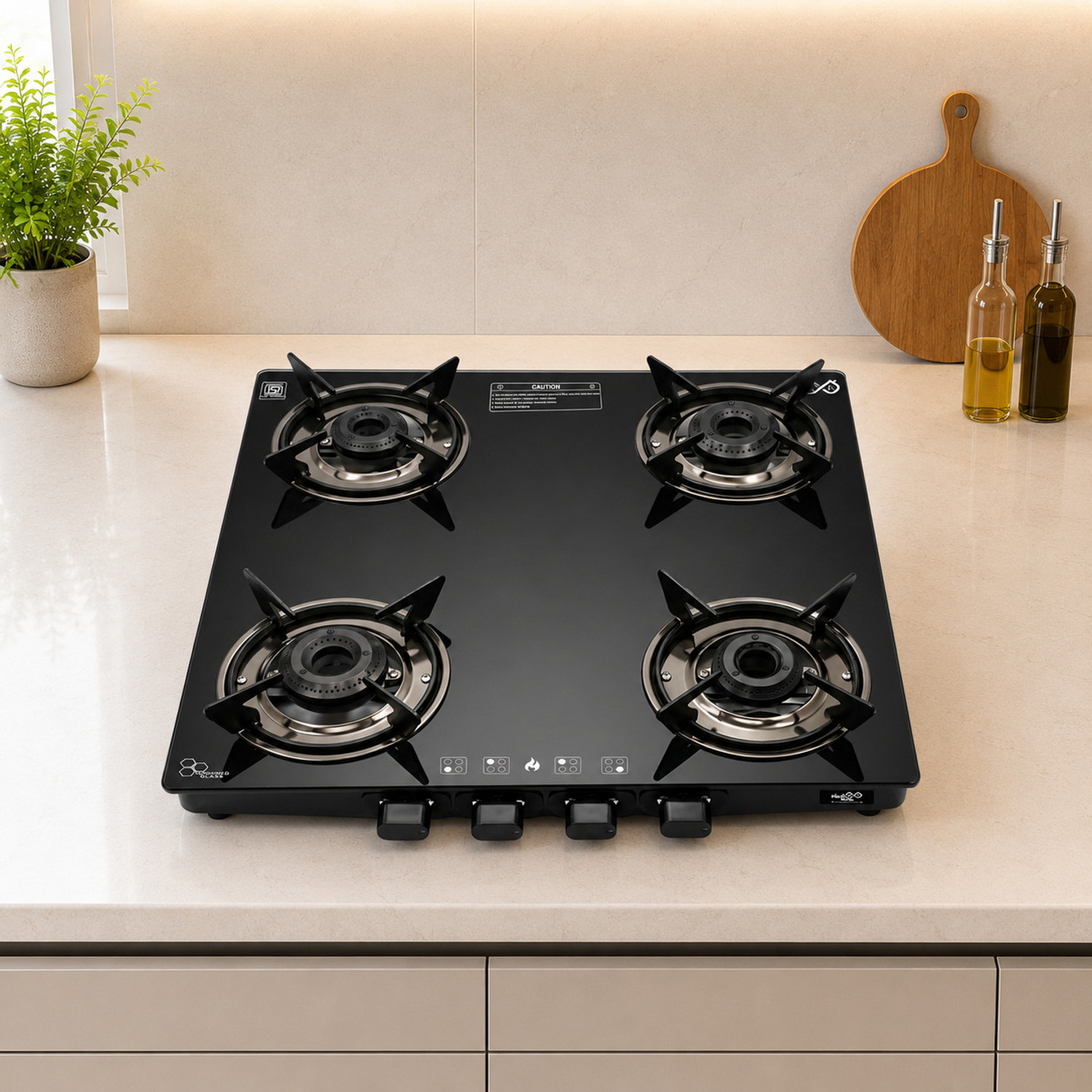 Image of Sigri-wala Ebony Plain Sleek Glass Manual Gas Stove