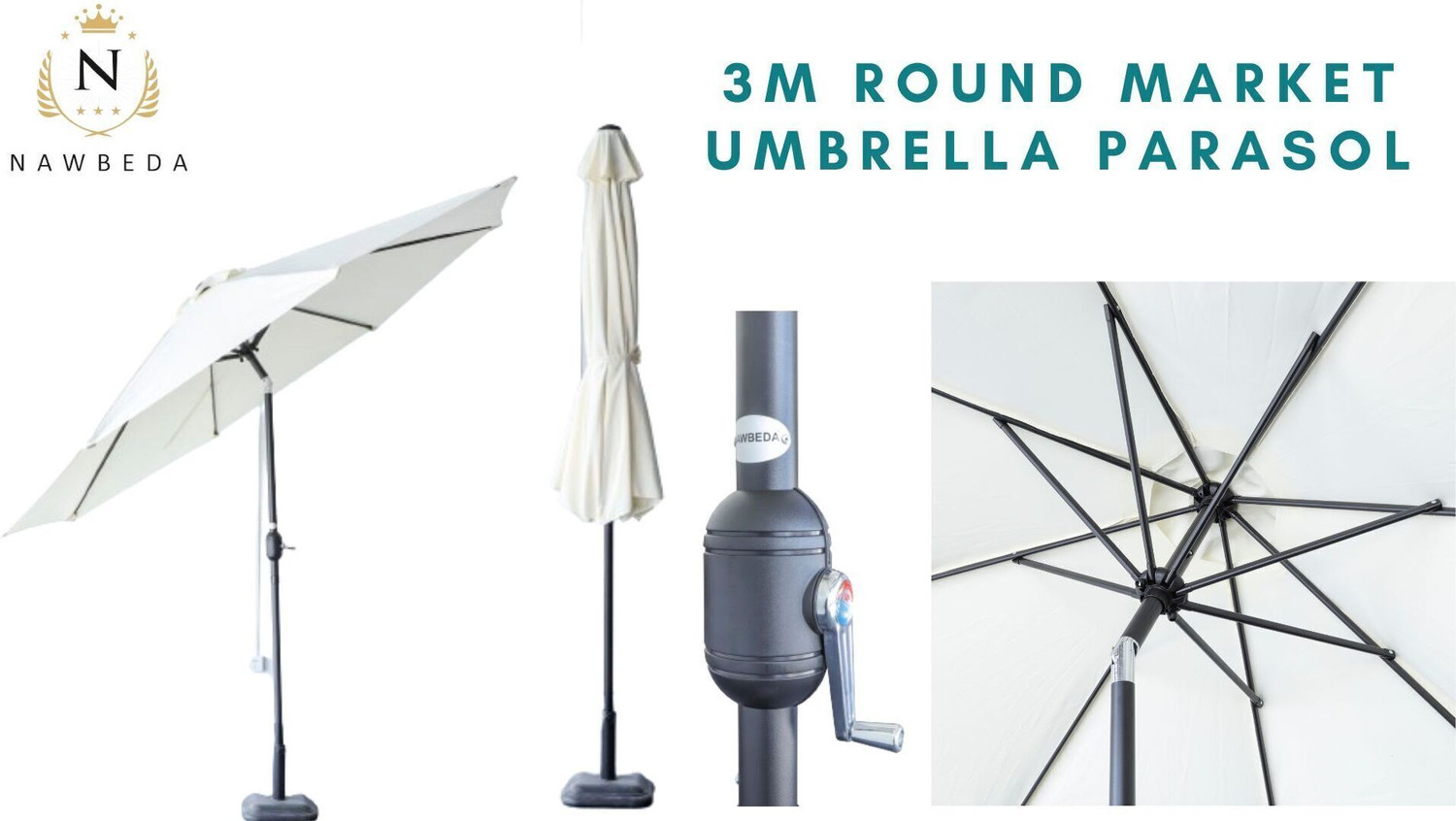 Image of Nawbeda 3M round market umbrella parasol, Ribs:8K, 12*18MM, 200G polyester Fabric Fabric Gazebo