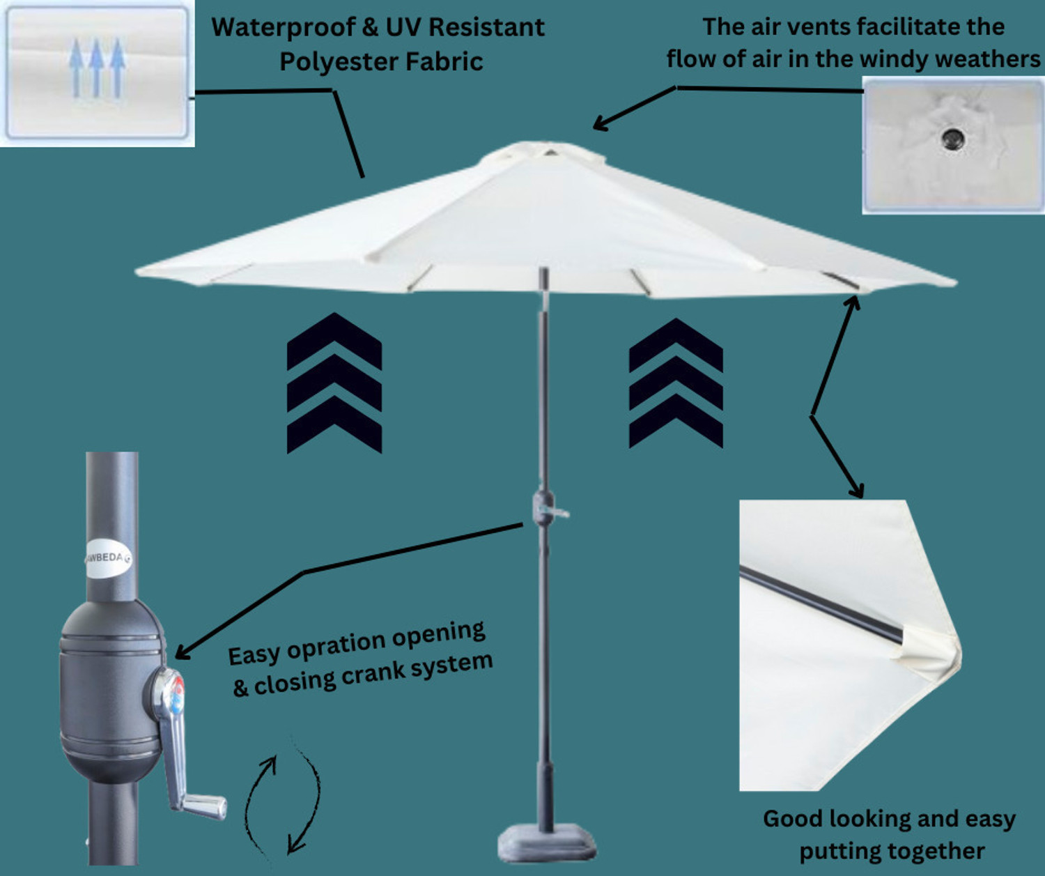 Image of Nawbeda 3M round market umbrella parasol, Ribs:8K, 12*18MM, 200G polyester Fabric Fabric Gazebo