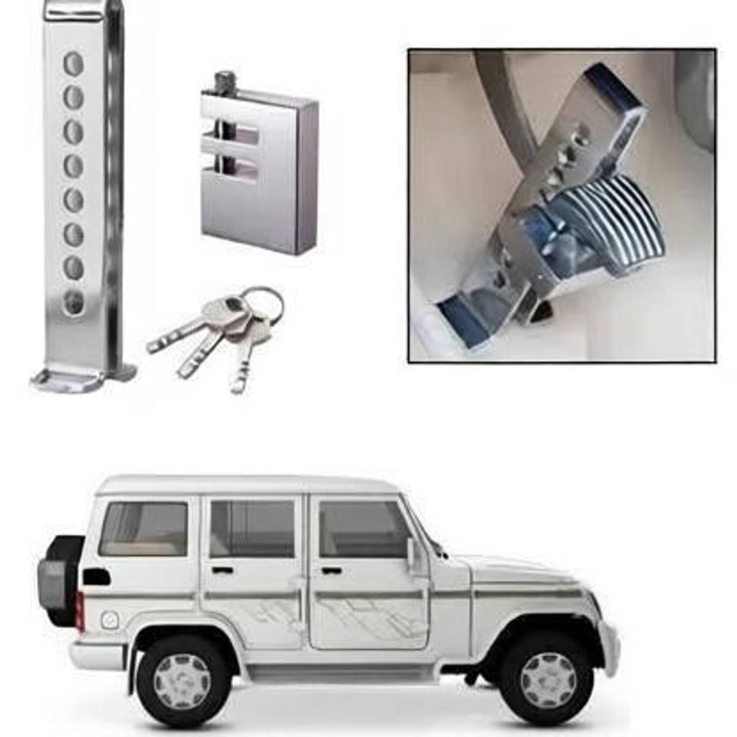 AIRSKY Stainless Steel Anti Theft Pedal Lock Rod for Car Brake, Clutch For Bolero Gear Lock