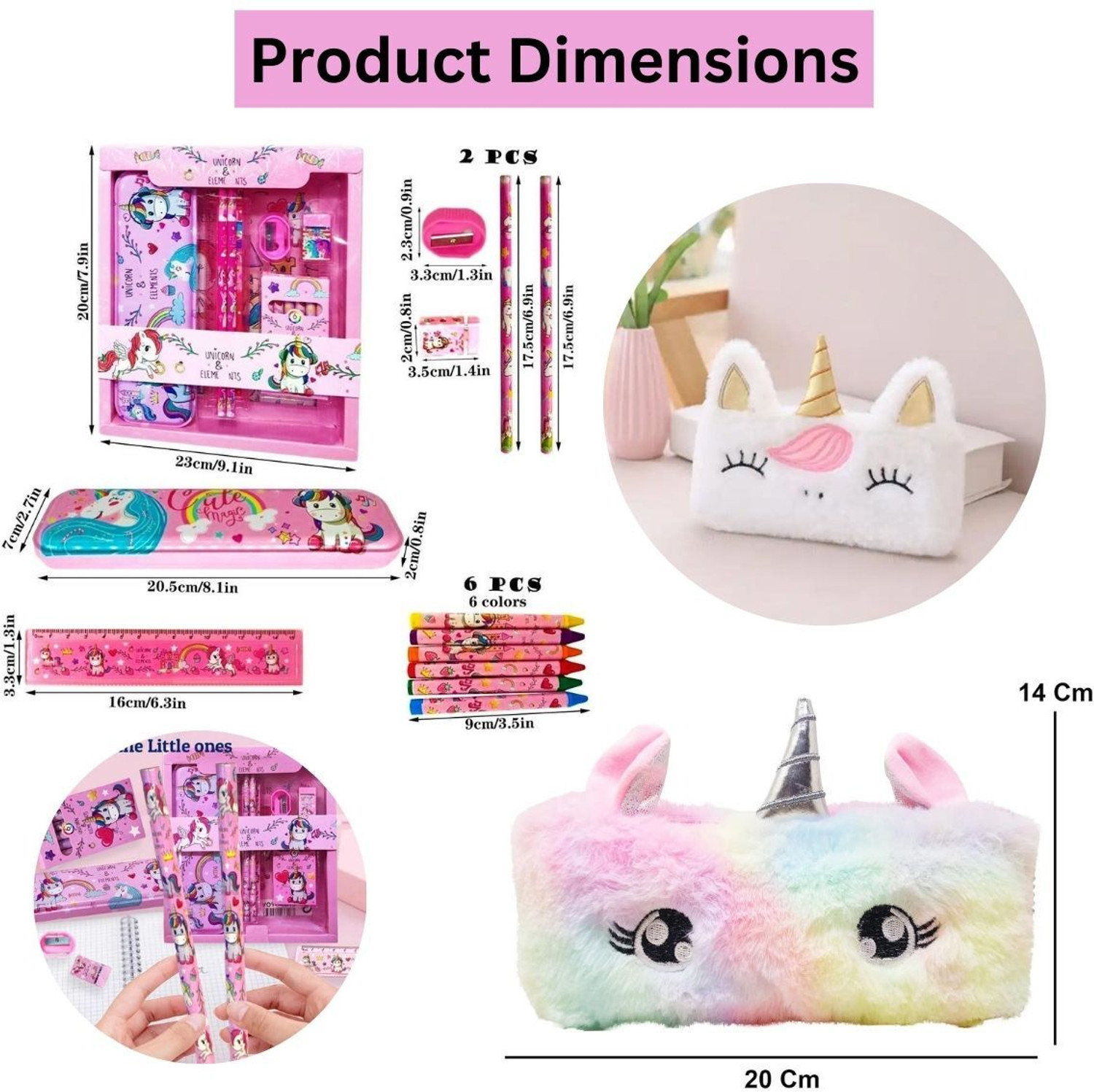 Image of ROMYCRON Combo Unicorn Stationery kit Set and Fur Pencil Pouch for Girls Geometry Box Set Geometry Box