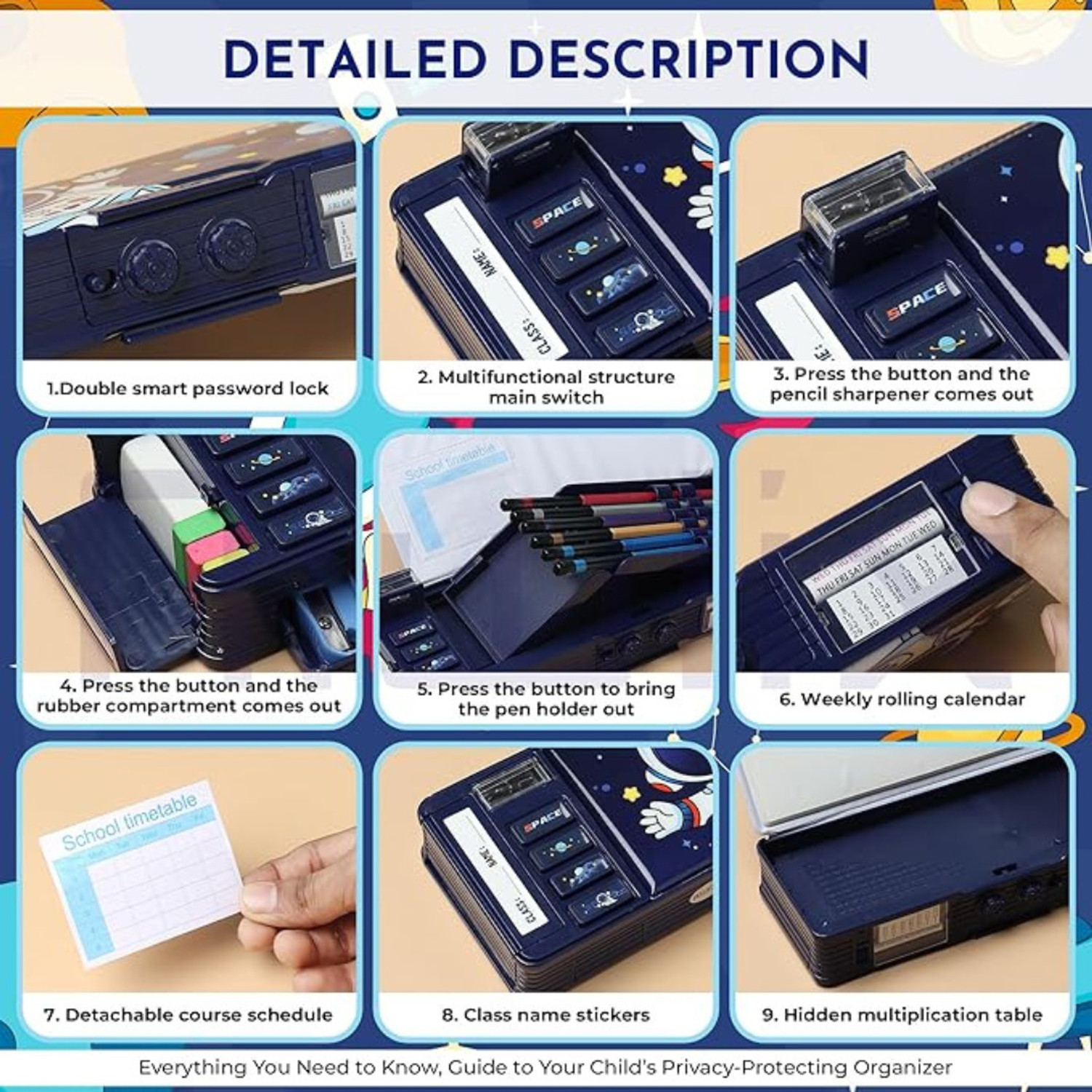 Image of Jyoti Nimrania Multi-Functional Pencil Box with Double Password Lock for Boys & Girls Geometry Box