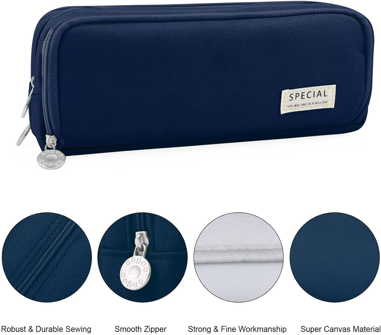 Image of VEPROIX Canvas Metal Pencil Case 3 Compartment Large Capacity Zipper Pouch Organizer Geometry Box