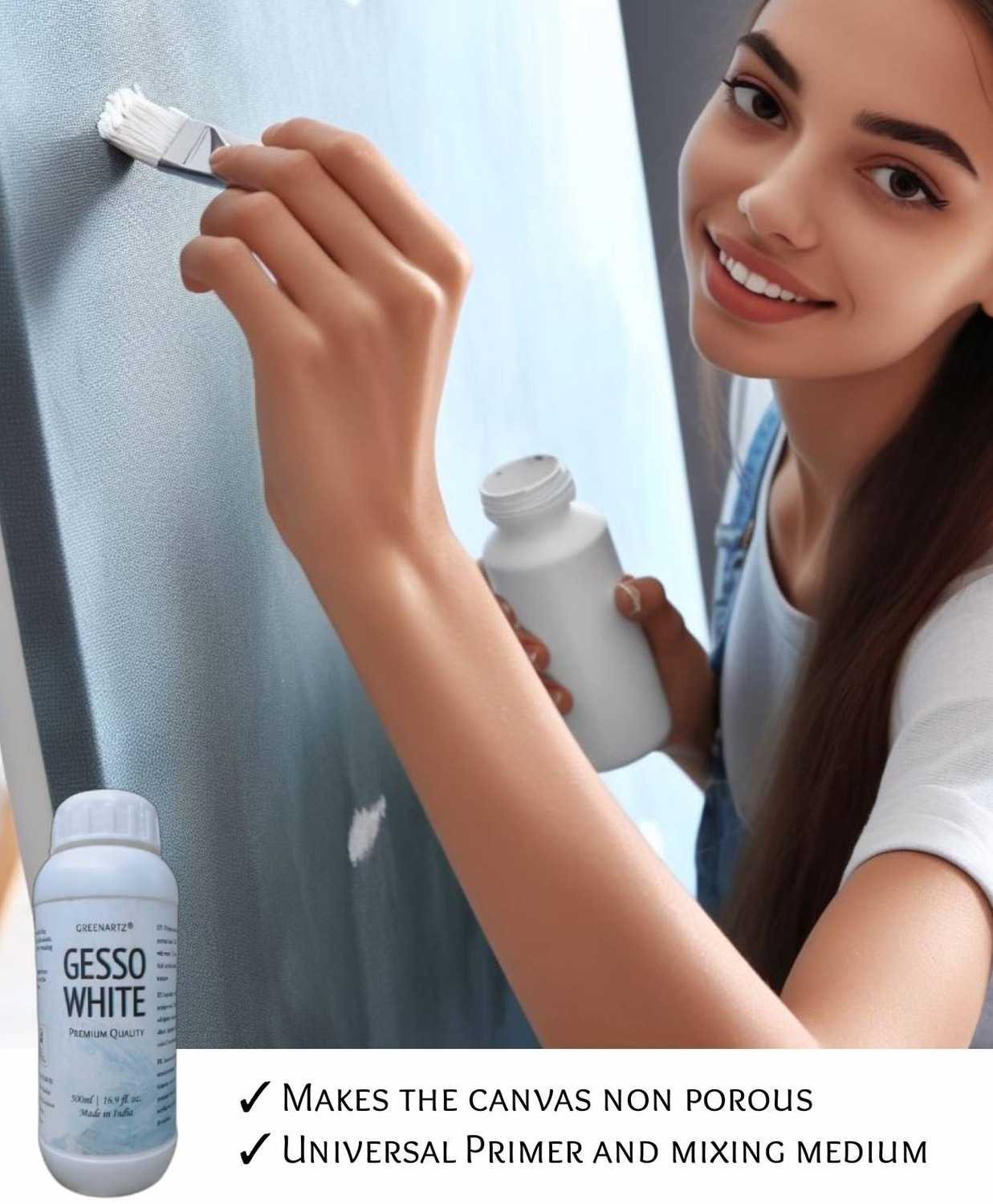 Image of GREENARTZ 500ml Gesso While Acrylic Oil Painting White Gesso for Canvas, Oil Painting, Paint Formulations, Panels, Portraits