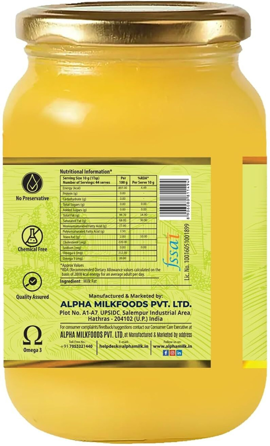 Image of Farmer Fresh Organic Cow Ghee Pure & Natural Shudh Desi Ghee, No Preservatives. Ghee Glass Bottle