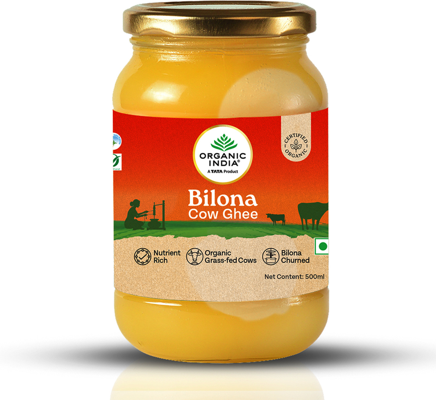 Image of ORGANIC INDIA Pure Bilona Ghee, Labs Tested on 250+ Parameters, (500ml) Ghee Glass Bottle