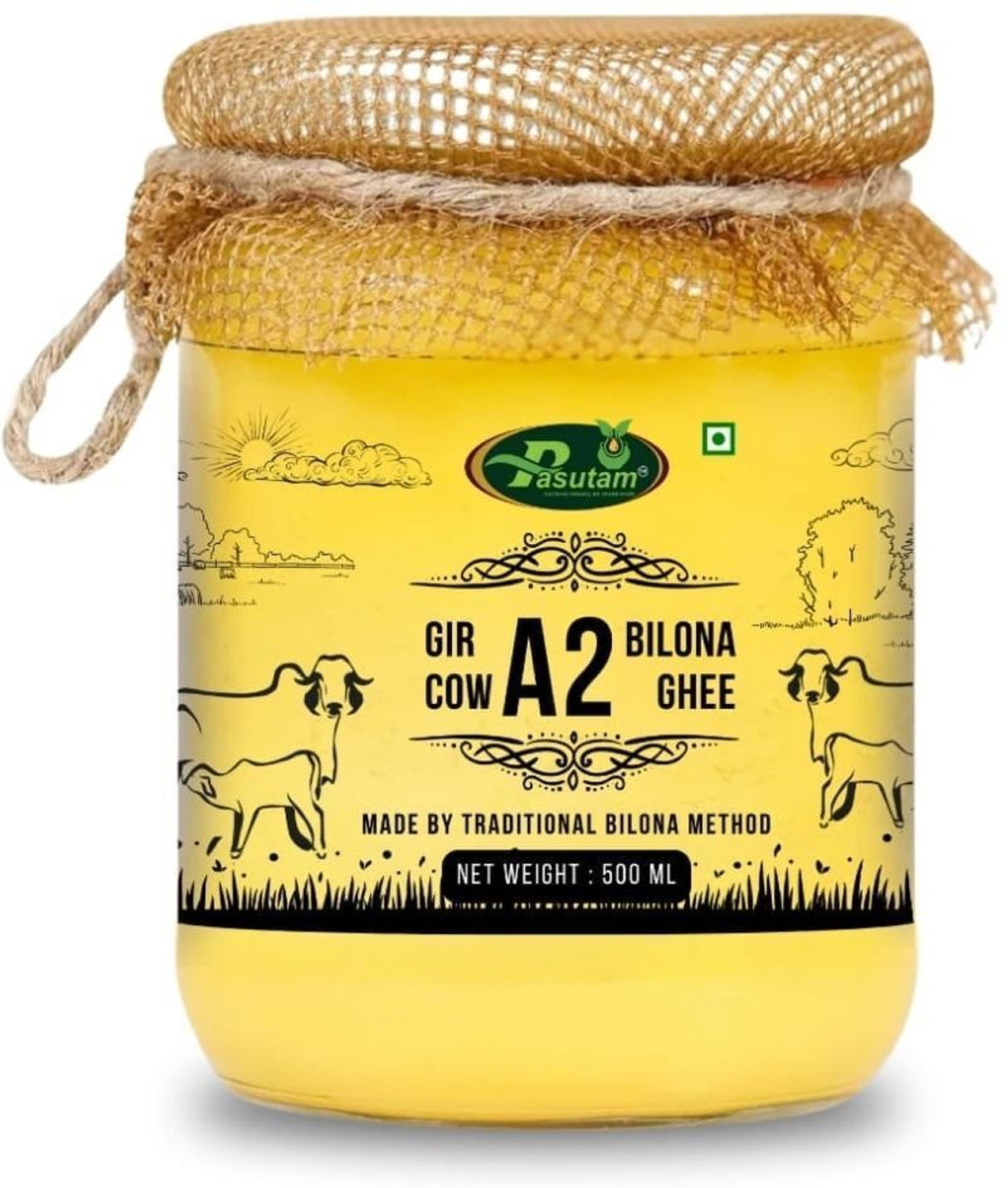 Image of PASUTAM A2 Gir Cow Ghee 500ml| A2 Gir cow Ghee Bilona Method Ghee | Desi ghee Ghee Glass Bottle