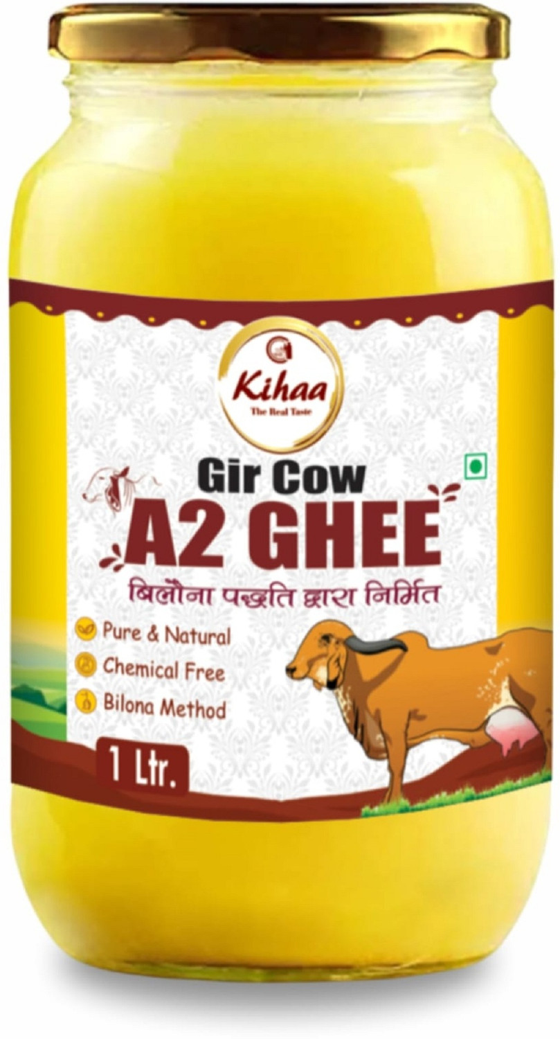 Image of Kihaa Ghee Premium A2 Gir Cow Ghee Desi Cow Ghee Bilona Two Way Hand Churned Ghee Glass Bottle