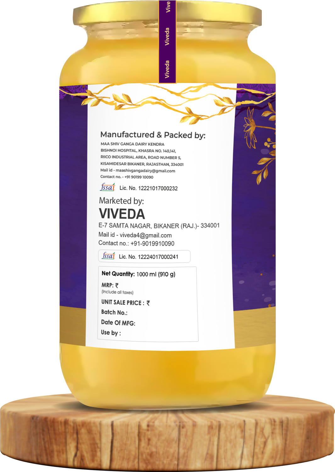 Image of viveda A2 Desi Tharparker Ghee | Ghee Glass Bottle