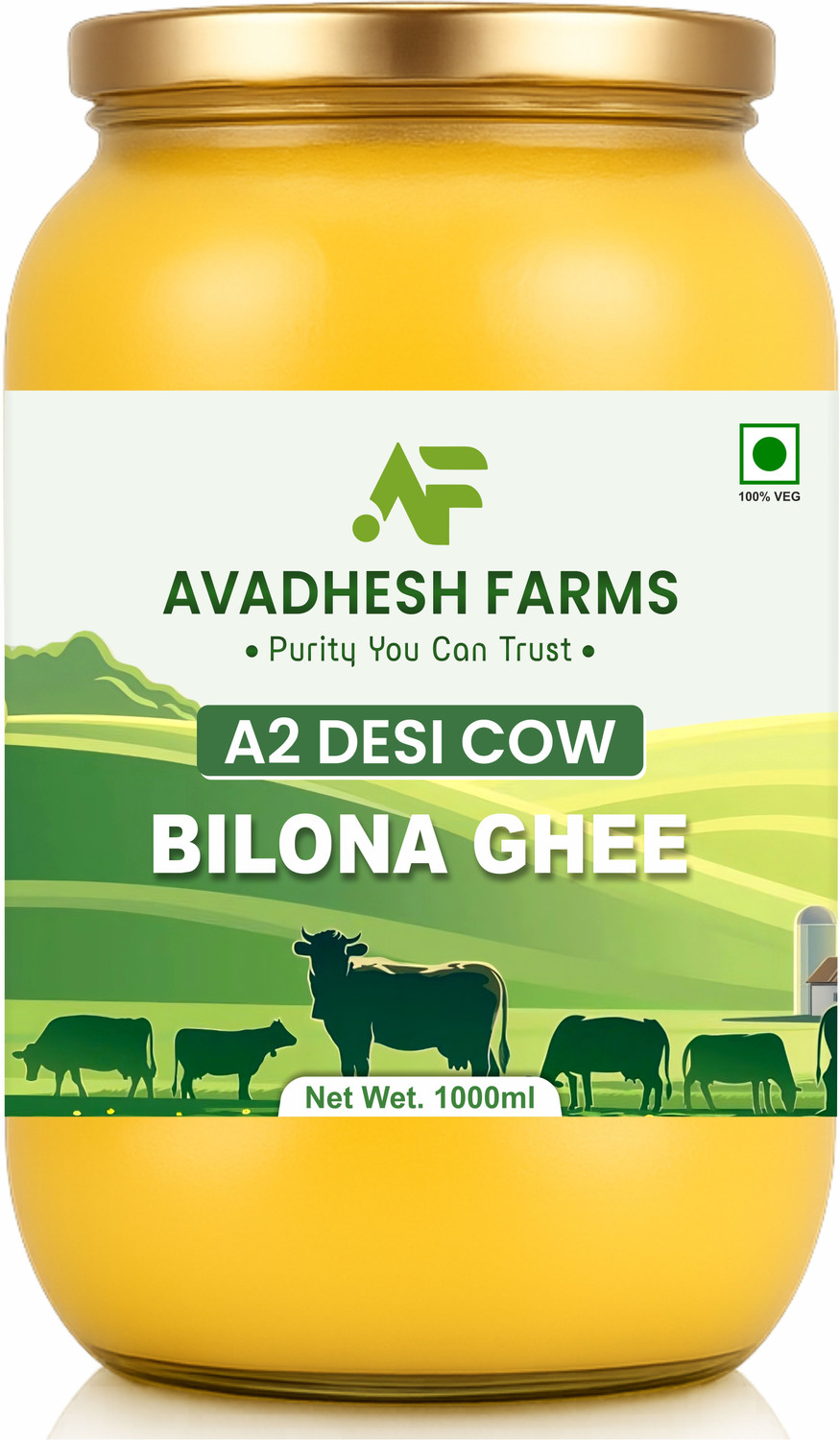 Image of Avadhesh Farms A2 Desi Cow Vedic Bilona Cultured Ghee | Pure & Traditional Ghee Glass Bottle Ghee Glass Bottle
