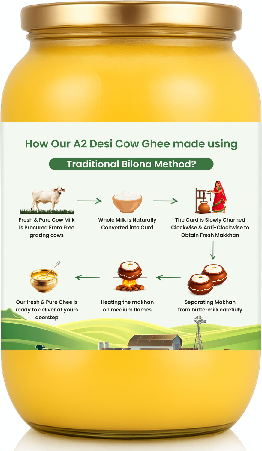 Image of Avadhesh Farms A2 Desi Cow Vedic Bilona Cultured Ghee | Pure & Traditional Ghee Glass Bottle Ghee Glass Bottle