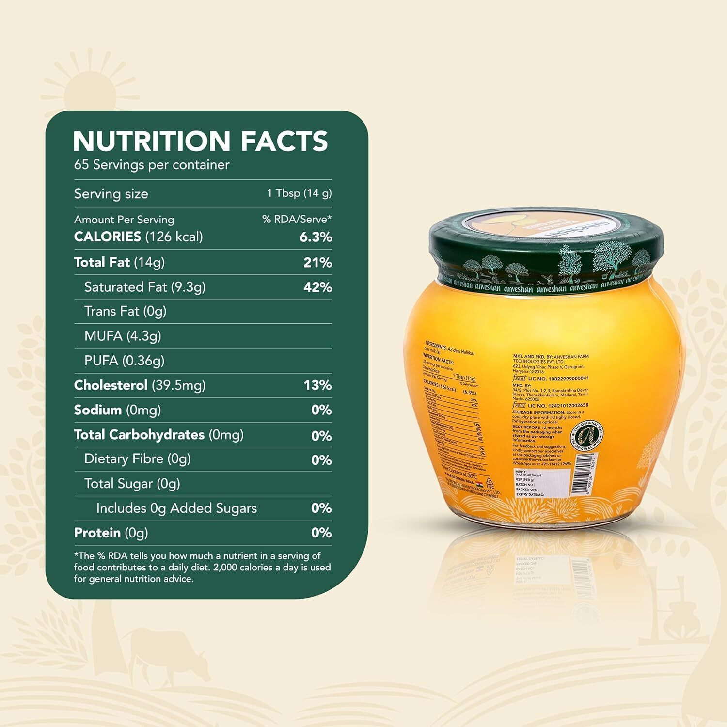 Image of Anveshan Bilona Churned Aromatic A2 Cow Ghee Mason Jar (500 ml)