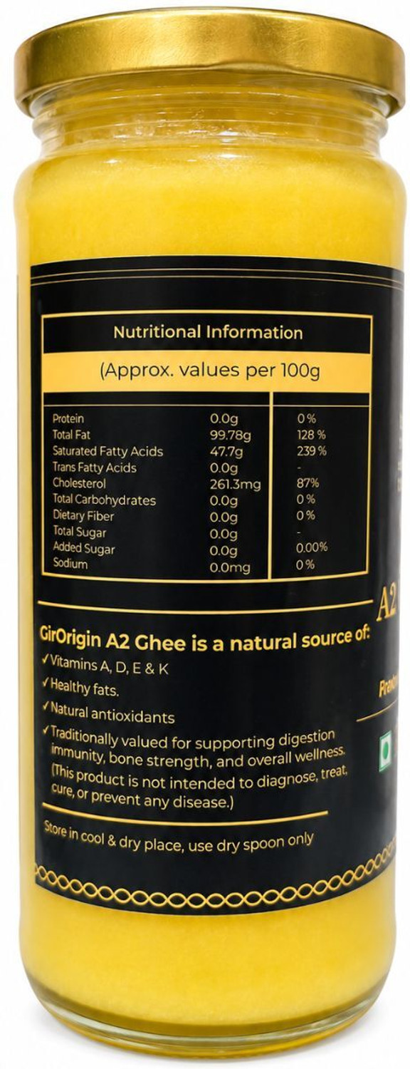 Image of GirOrigin Pure A2 Bilona Ghee from Gir Cows 250ML Ghee Glass Bottle