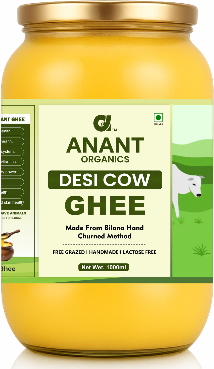 Image of Anant Organics Desi Cow Ghee Made from Bilona Hand Churned Method | Traditional Desi Cow Ghee Glass Bottle (1000 ml)