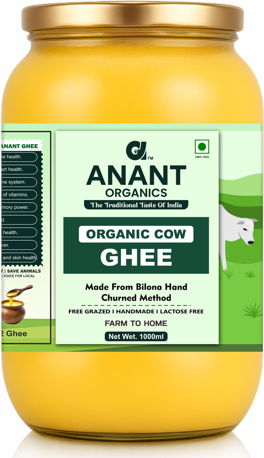 Image of Anant Organics Cow Ghee | Made from A2 Cow Milk | Hand Churned Vedic Method Ghee Glass Bottle