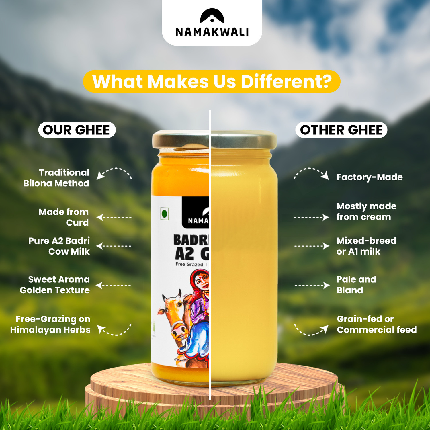 Image of Namakwali A2 Badri Cow Ghee, Glass Bottle, Bilona Method Ghee Glass Bottle