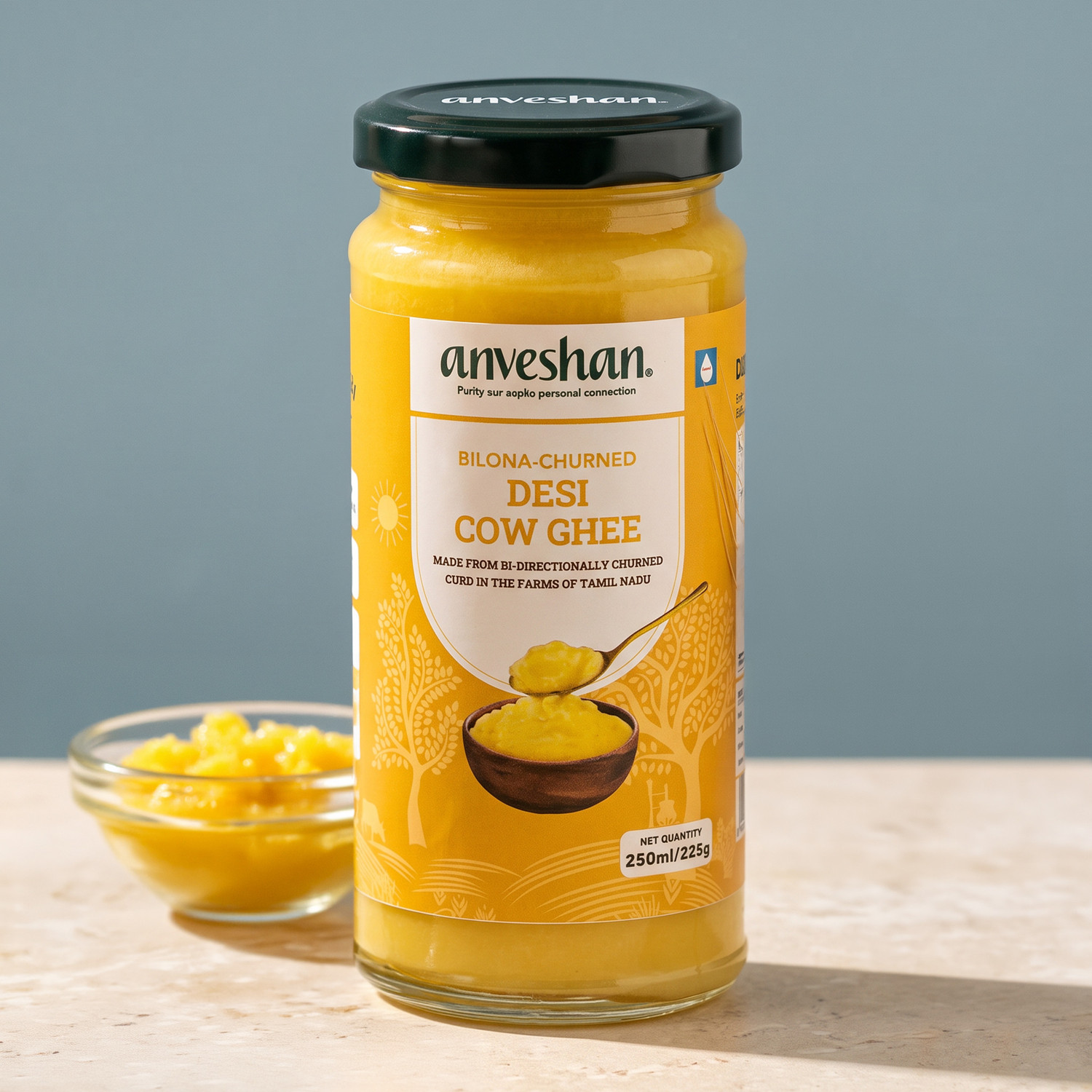 Image of Anveshan Bilona-Churned A2 Cow Ghee Glass Bottle (250 ml)