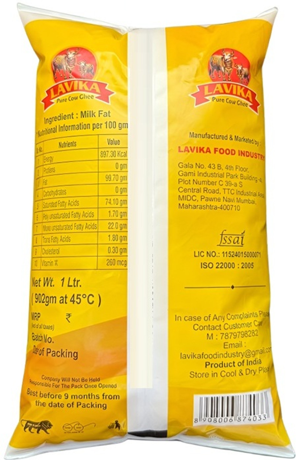 Image of LAVIKA Pure Cow Milk Ghee Traditional Premium for Optimal Health & Rich Taste Ghee Pouch