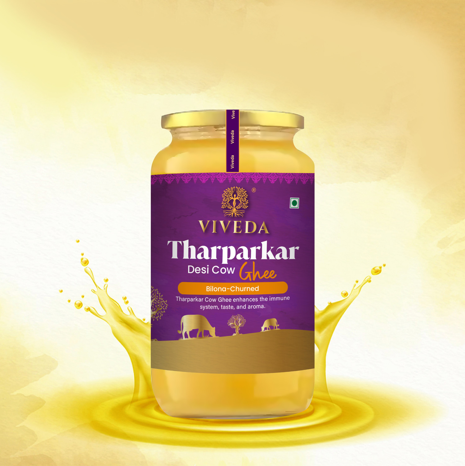 Image of viveda A2 Desi Tharparker Ghee | Ghee Glass Bottle