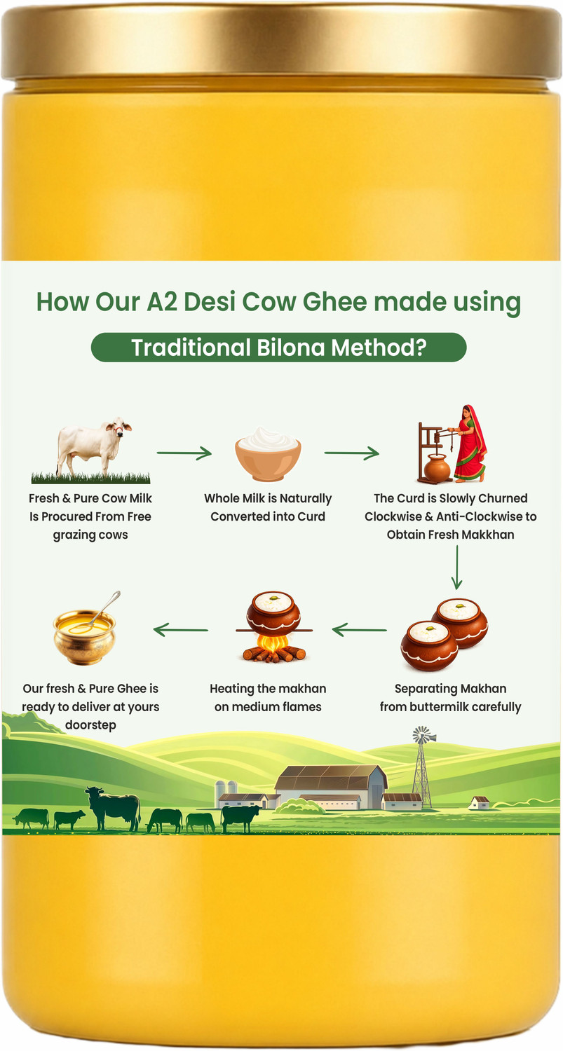 Image of Avadhesh Farms A2 Desi Cow Vedic Bilona Cultured Ghee | Pure & Traditional Ghee Glass Bottle Ghee Glass Bottle