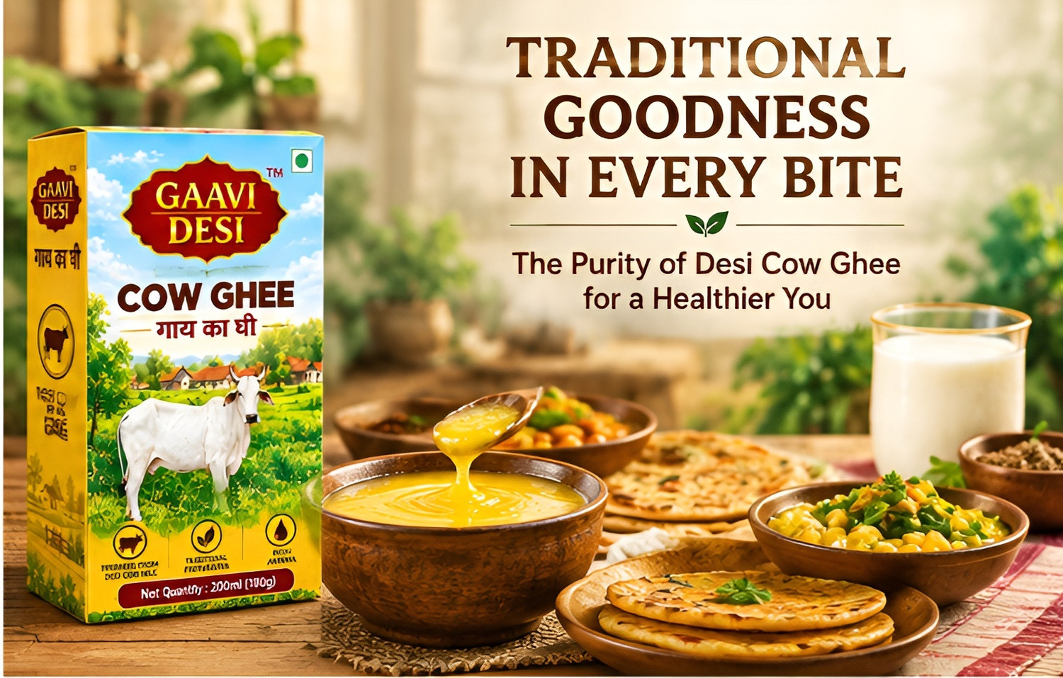 Image of GAAVIDESI Pure Cow Ghee 200ml Pack - Traditional Bilona Method Desi Ghee Ghee Box