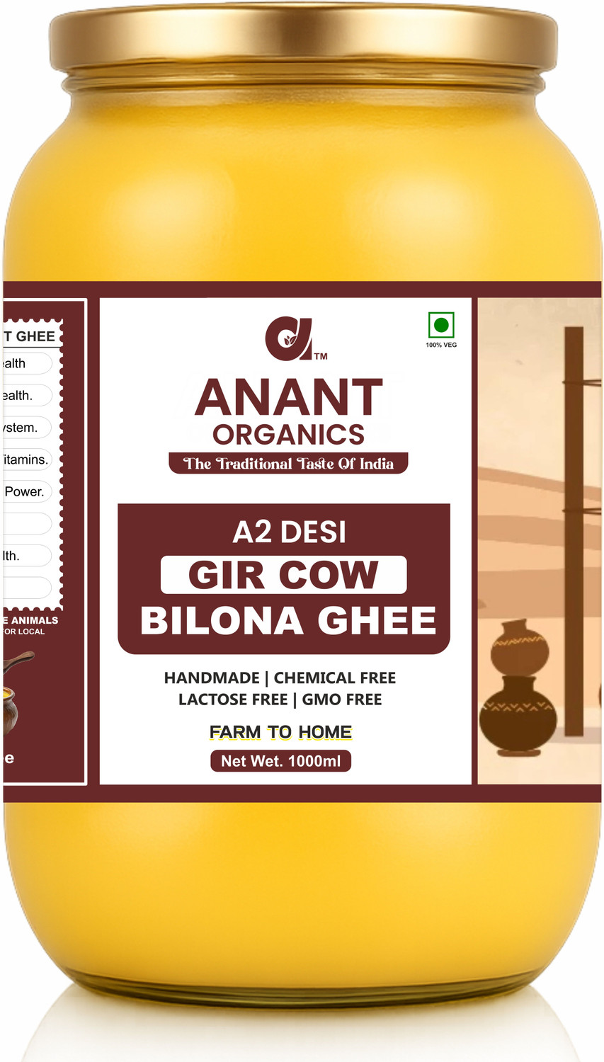 Image of Anant Organics A2 Desi Gir Cow Ghee | Vedic Bilona Method | Grass-Fed | 100% Pure & Natural Ghee Glass Bottle (1000 ml)
